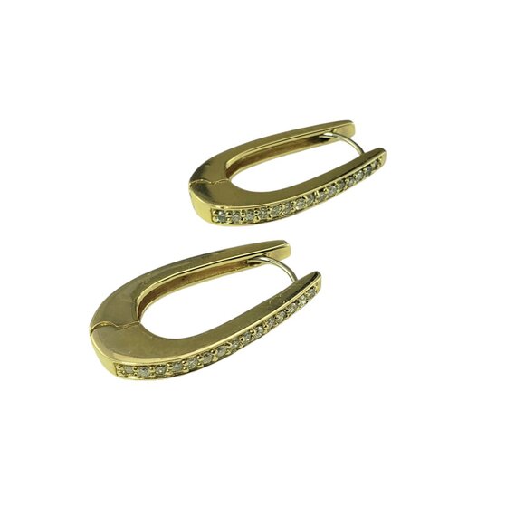 14 Karat Yellow Gold and Diamond Oval Hoop Earrings #19254 - Picture 3 of 7